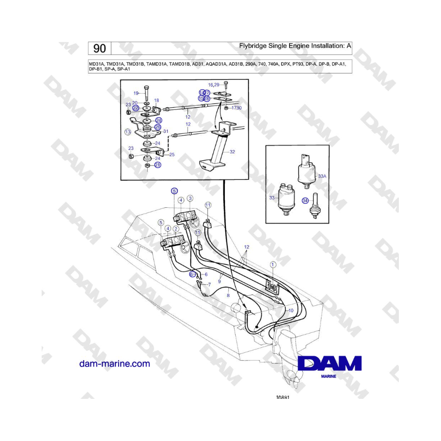 Volvo Penta MD31A, TMD31A, TAMD31A - Flybridge Single Engine Installation