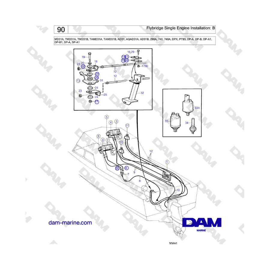 Volvo Penta MD31A, TMD31A, TAMD31A - Flybridge Single Engine Installation: B 