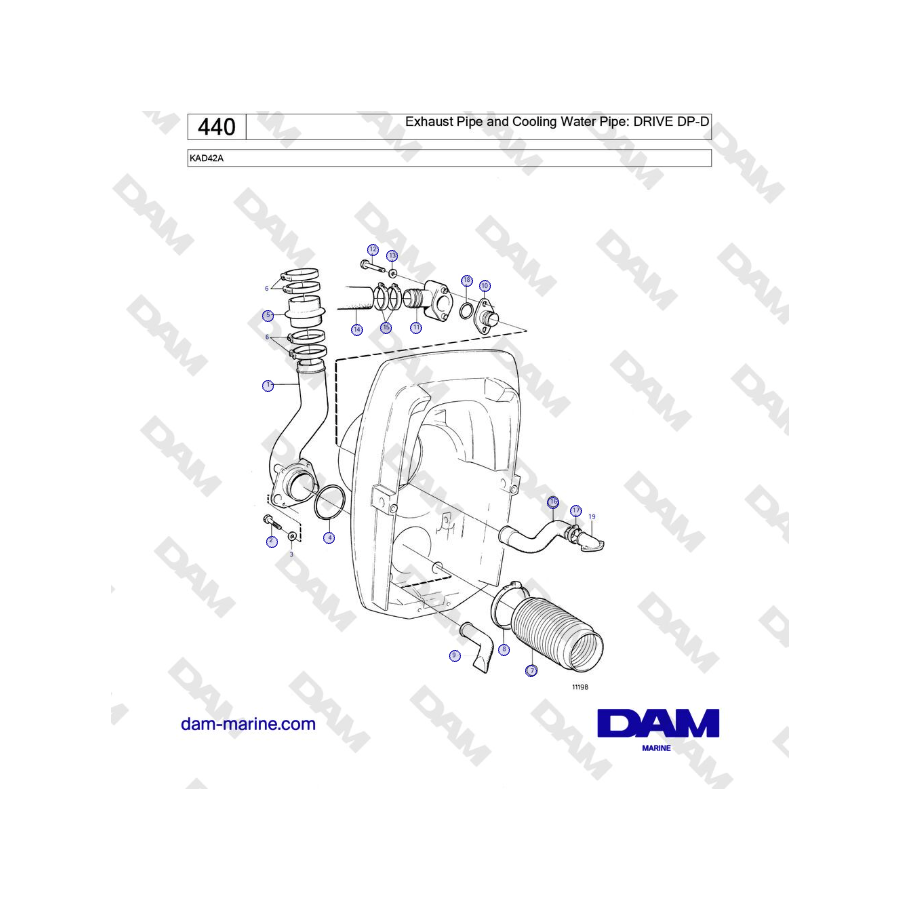 Volvo Penta KAD42A - Exhaust Pipe and Cooling Water Pipe: DRIVE DP-D