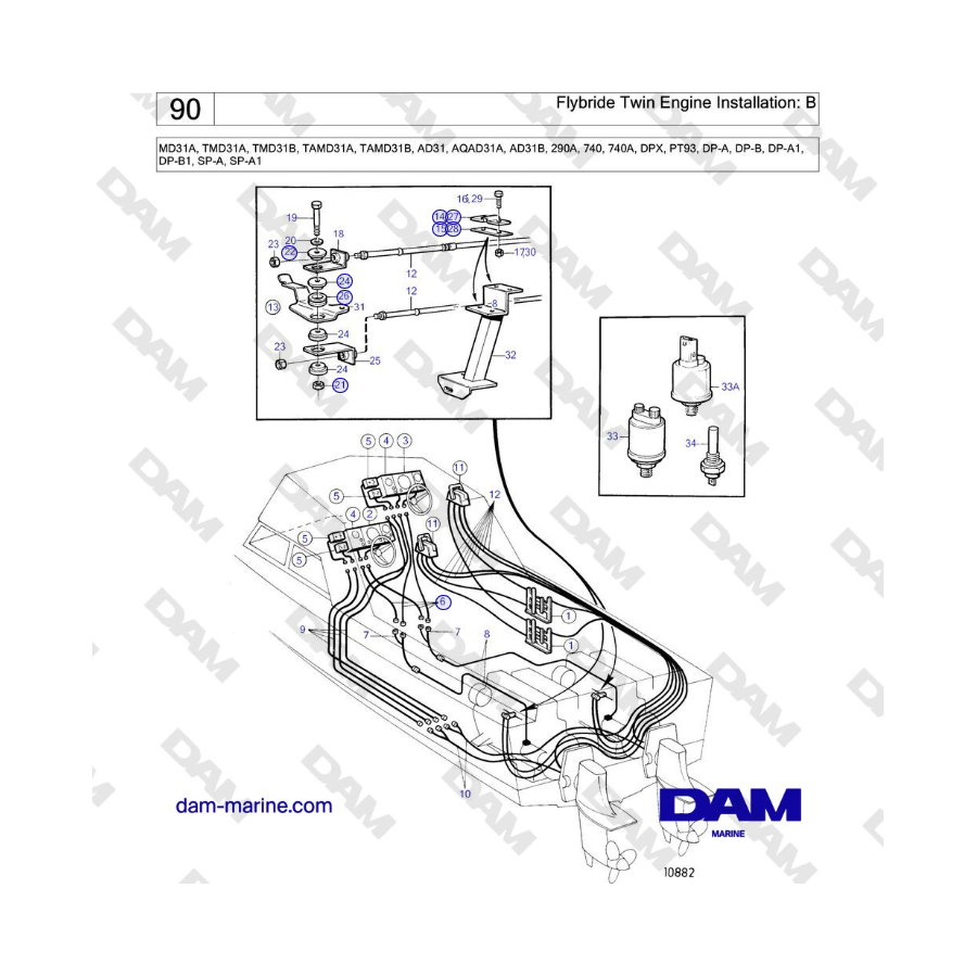 Volvo Penta MD31A, TMD31A, TAMD31A - Flybride Twin Engine Installation: B