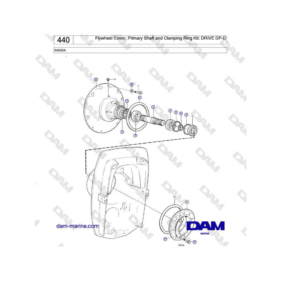 Volvo Penta KAD42A - Kit tapa volante, eje primario y anillo de sujeción: DRIVE DP-D