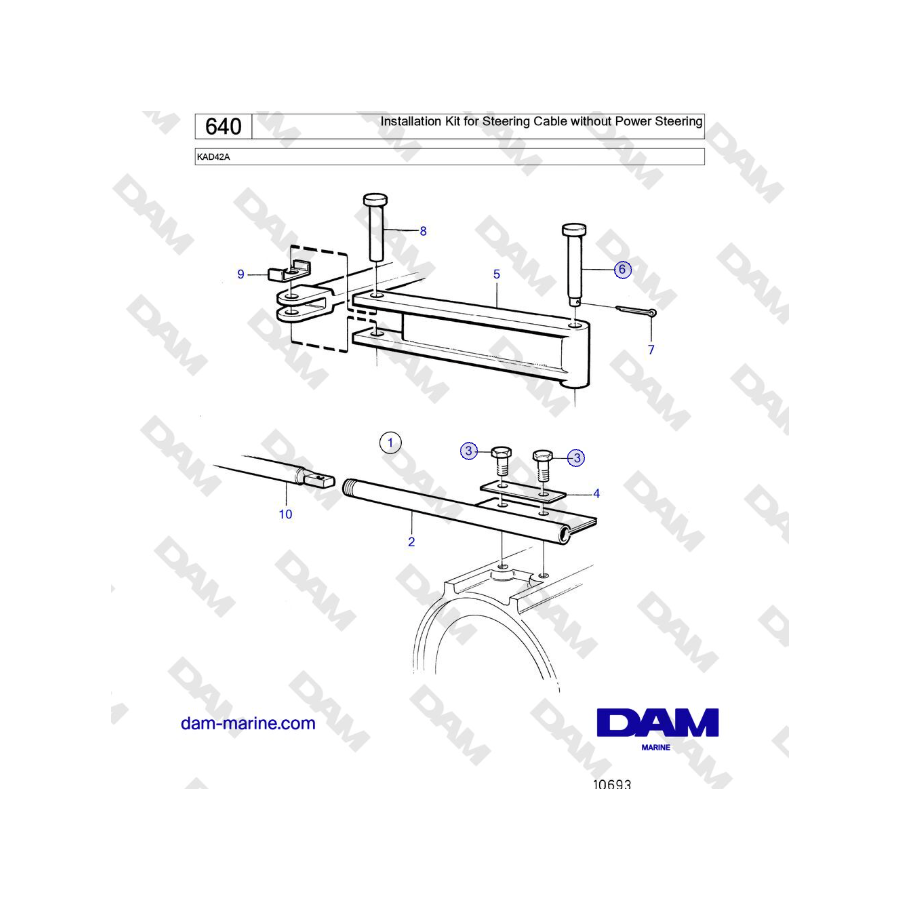 Volvo Penta KAD42A - Installation Kit for Steering Cable without Power Steering