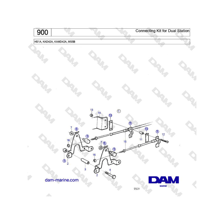 Volvo Penta HS1A, KAD42A, KAMD42A, MS5B - Connecting Kit for Dual Station