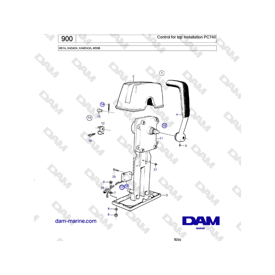 Volvo Penta HS1A, KAD42A, KAMD42A, MS5B - Control for top Installation PC740