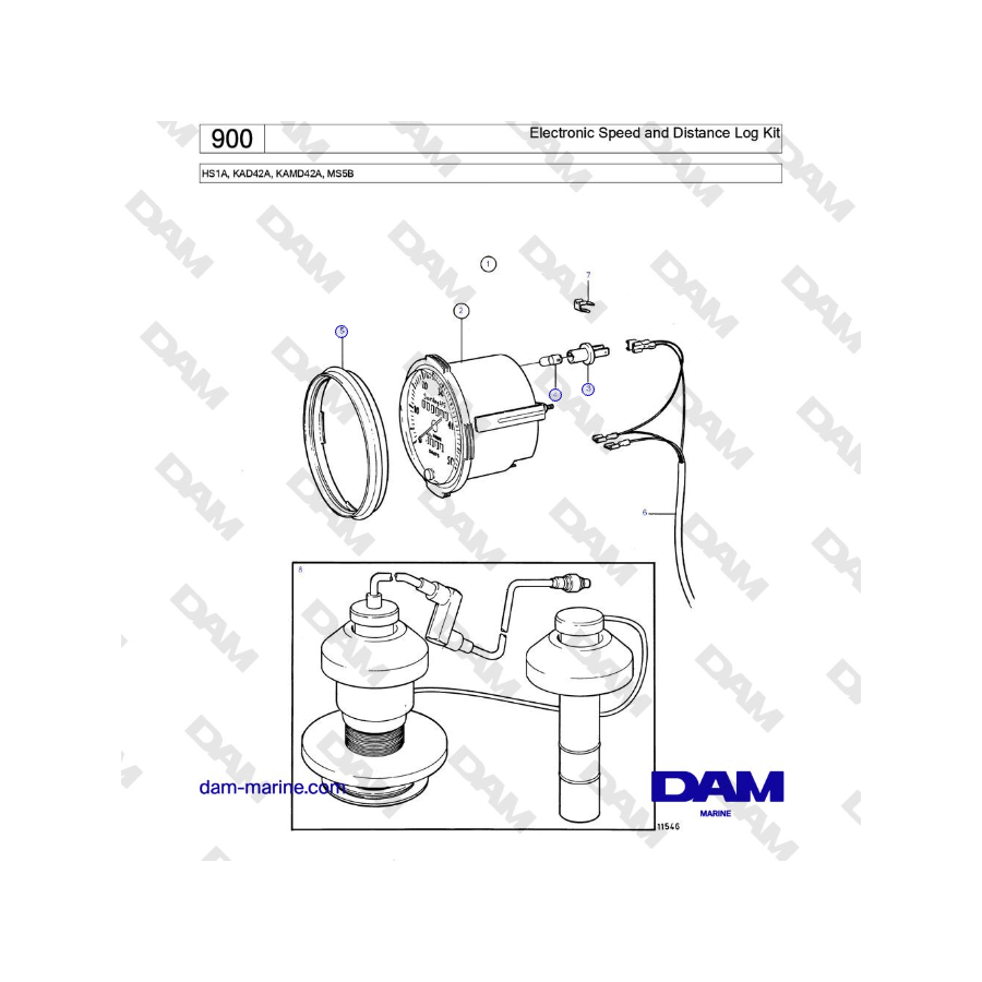 Volvo Penta HS1A, KAD42A, KAMD42A, MS5B - Electronic Speed and Distance Log Kit