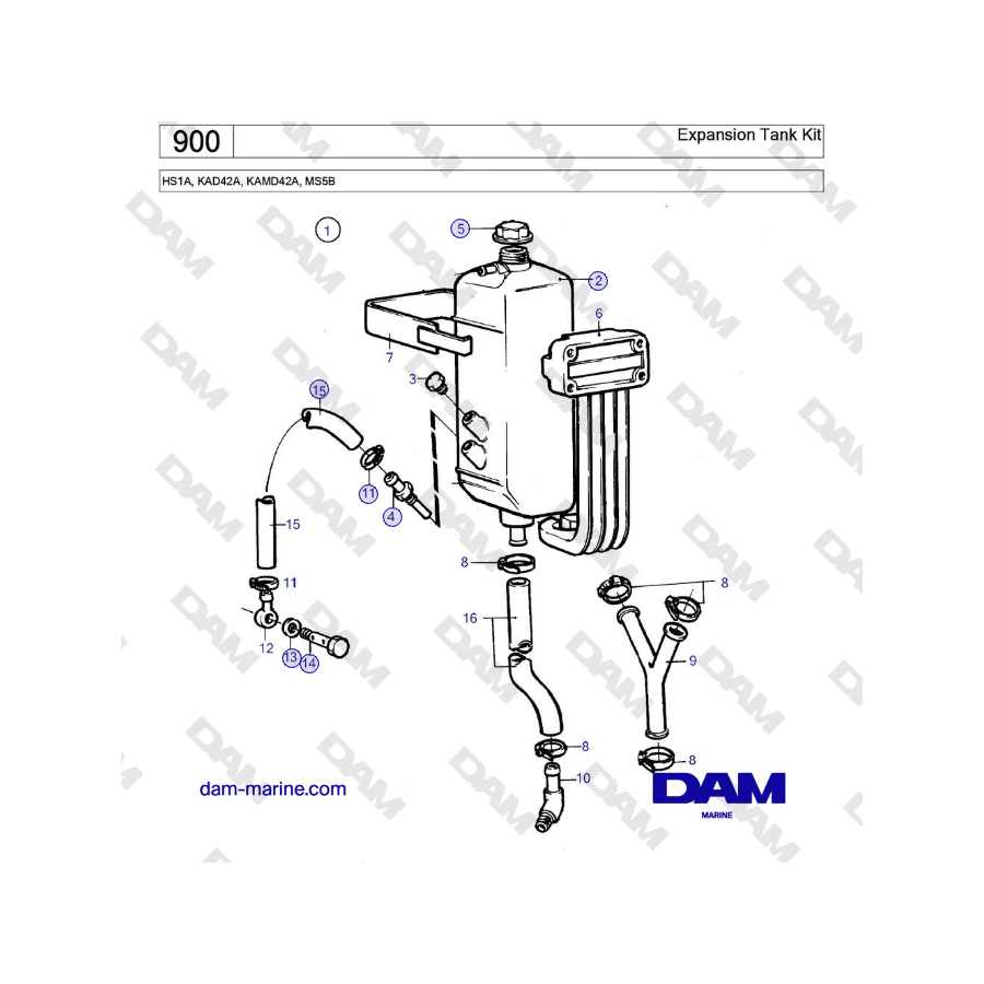 Volvo Penta HS1A, KAD42A, KAMD42A, MS5B - Expansion Tank Kit