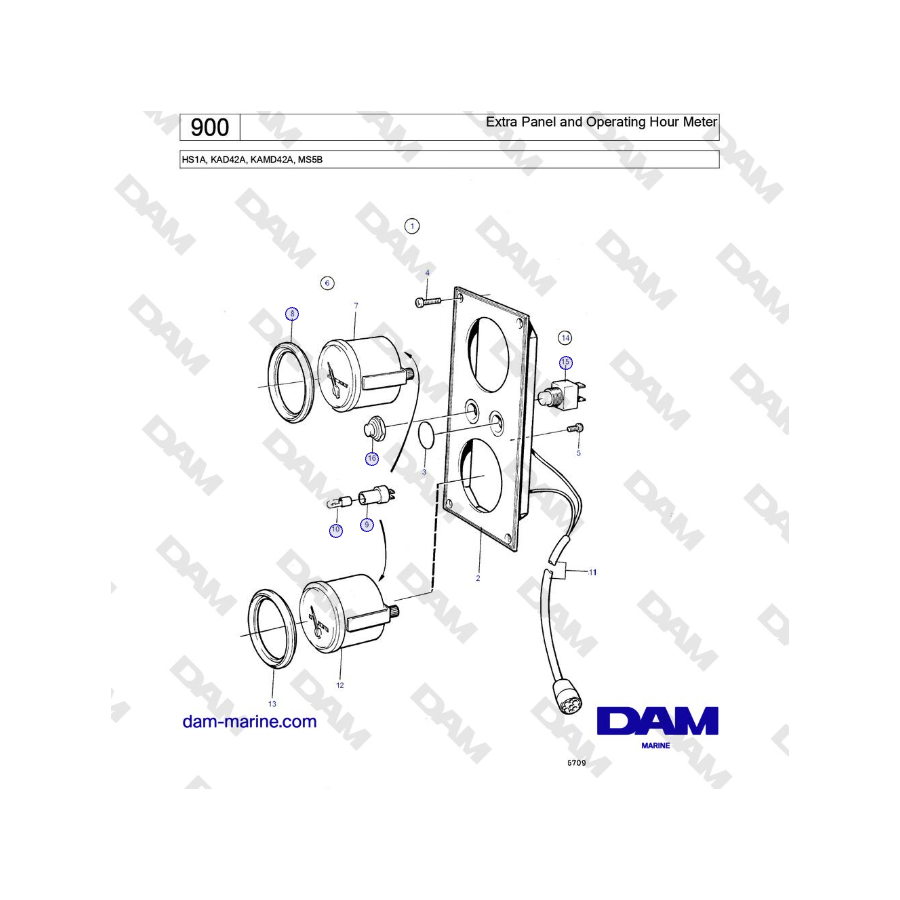 Volvo Penta HS1A, KAD42A, KAMD42A, MS5B - Extra Panel and Operating Hour Meter