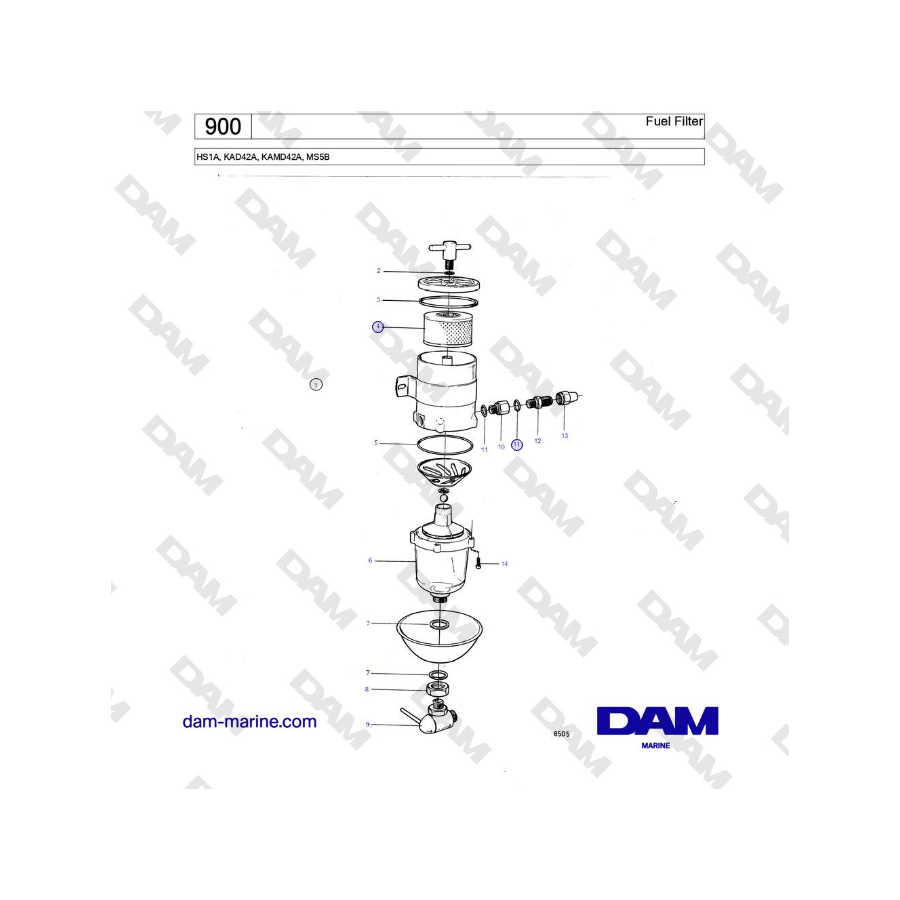 Volvo Penta HS1A, KAD42A, KAMD42A, MS5B - Filtro de combustible