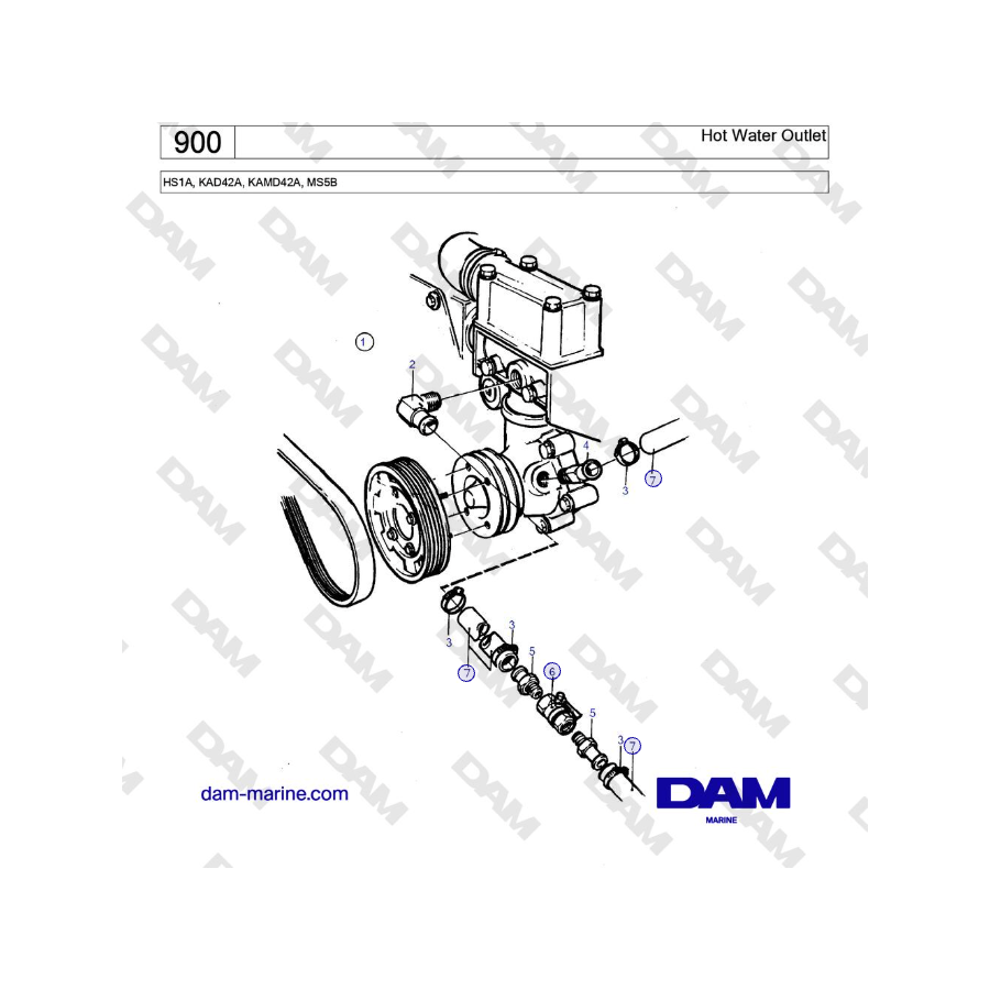 Volvo Penta HS1A, KAD42A, KAMD42A, MS5B - Hot Water Outlet