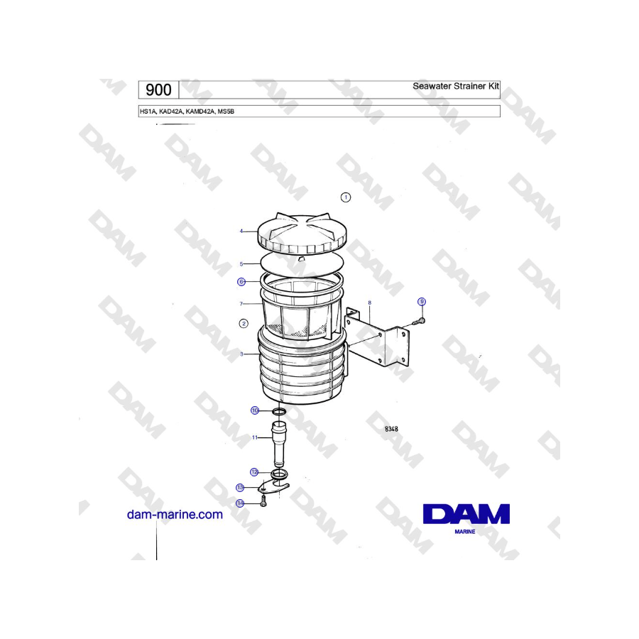 Volvo Penta HS1A, KAD42A, KAMD42A, MS5B - Kit de filtro de agua de mar