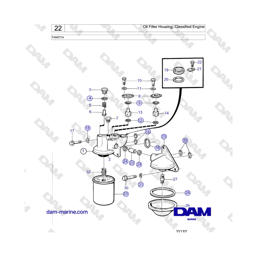 Volvo Penta TAMD71A - Caja del filtro de aceite, motor clasificado