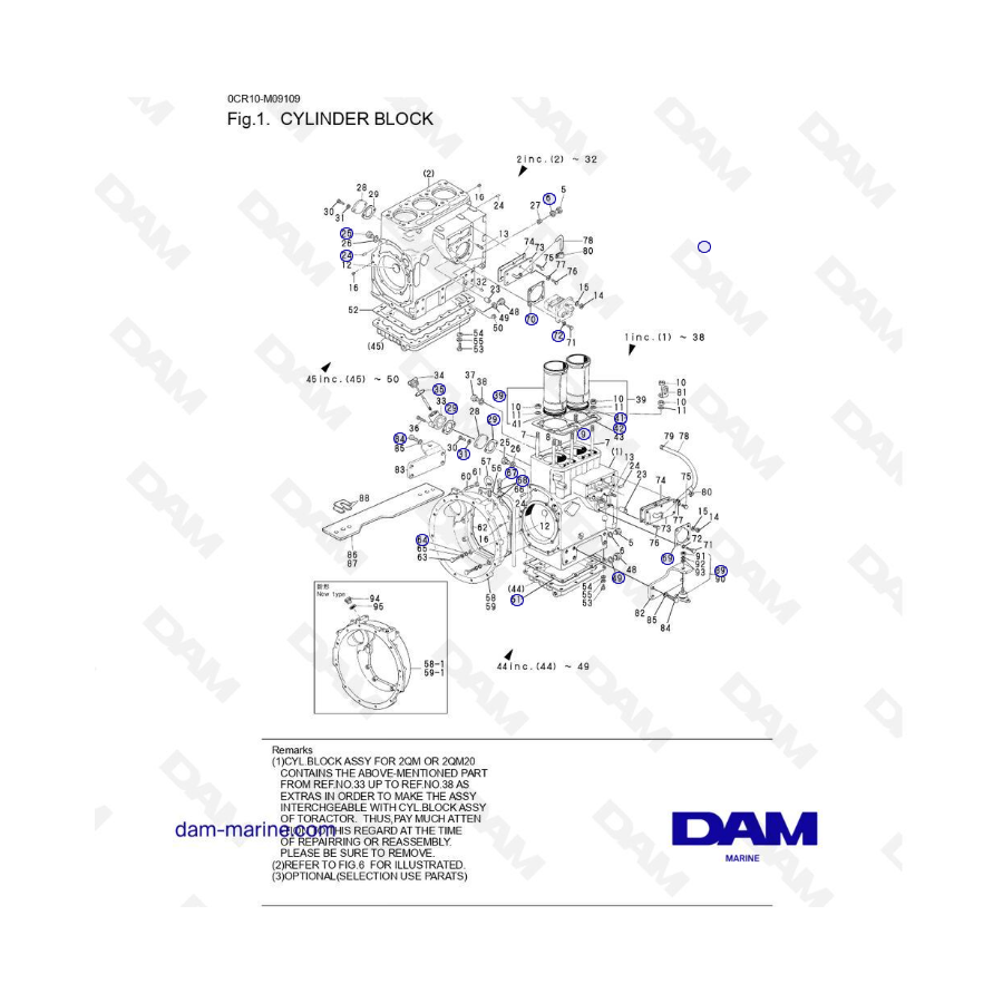 Yanmar 2QM20 - Bloque de cilindros