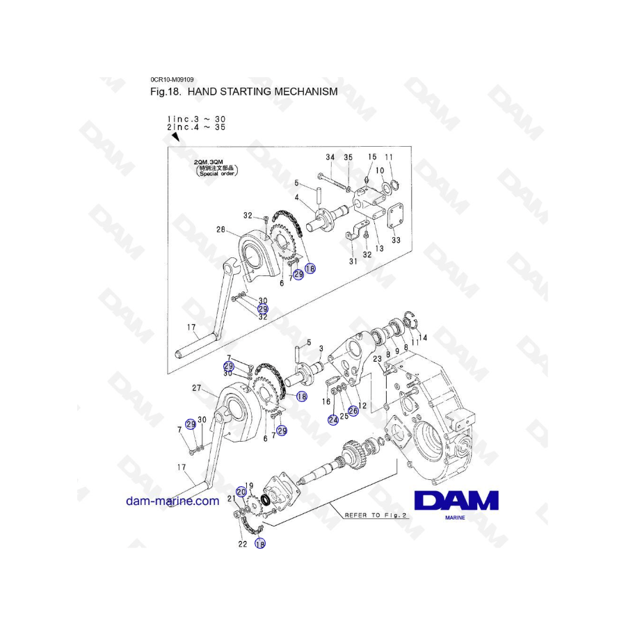 Yanmar 2QM20 - HAND STARTING MECHANISM