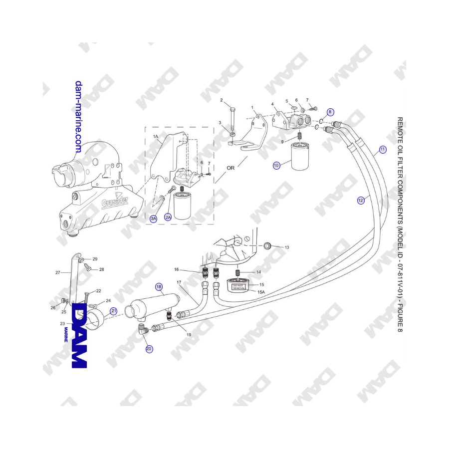 Crusader MP 8.1L (2006 MY) - REMOTE OIL FILTER COMPONENTS