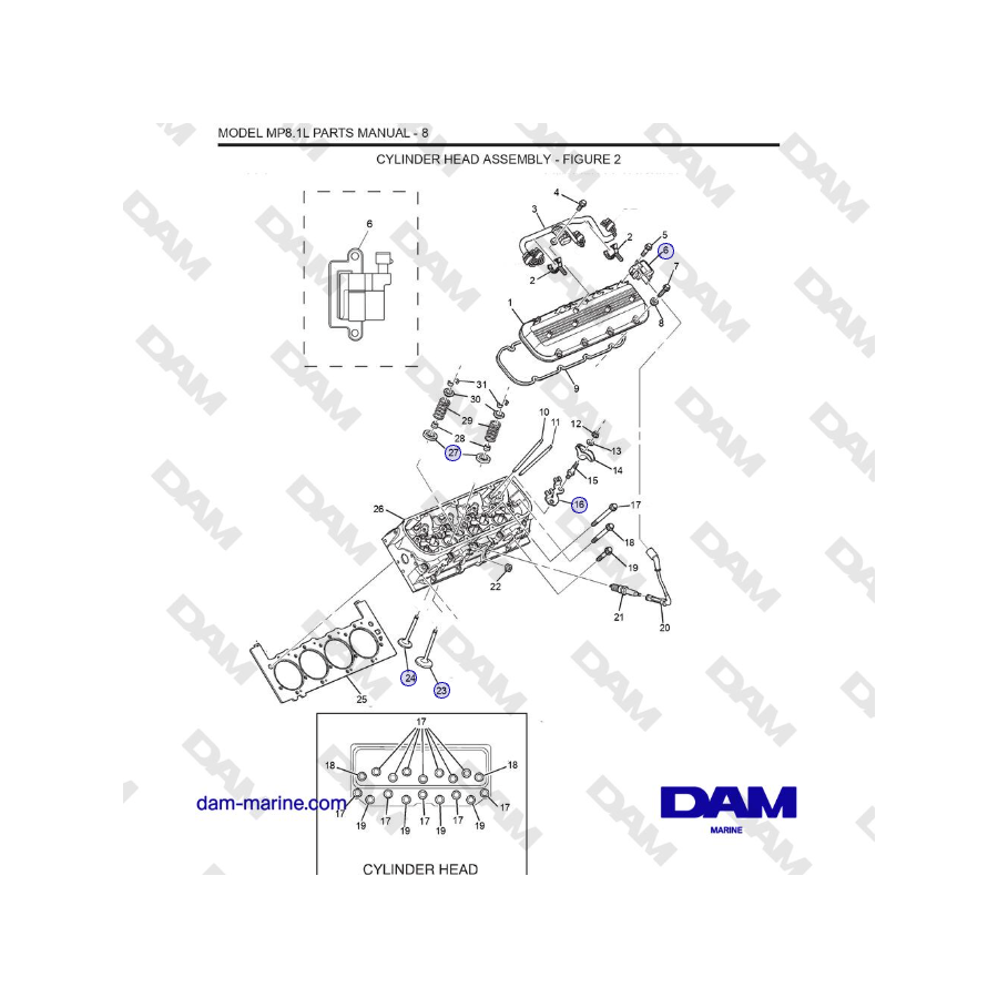 Crusader MP 8.1L (SN 670001)  - CYLINDER HEAD ASSEMBLY