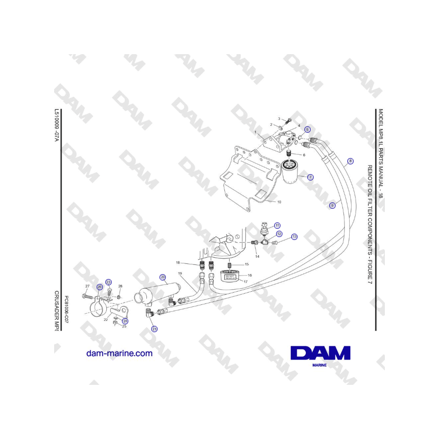 Crusader MP 8.1L (SN 670001) - REMOTE OIL FILTER COMPONENTS