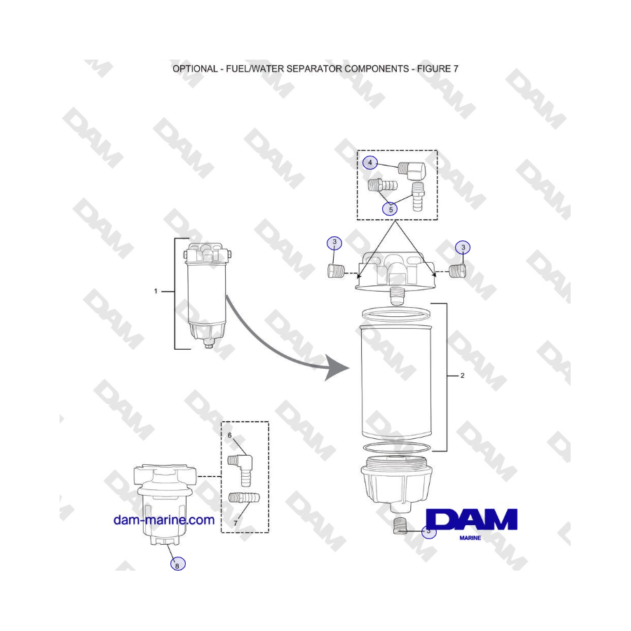 Crusader 5.7L Carburetor Classic Series (2006-2007 MY) - OPCIONAL - COMPONENTES DEL SEPARADOR DE COMBUSTIBLE/AGUA