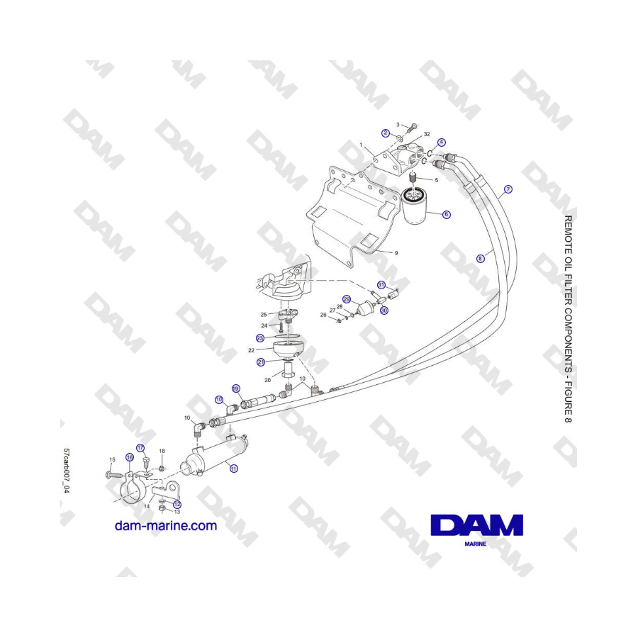 Crusader 5.7L Carburetor Classic Series (2006-2007 MY) - COMPONENTES DEL FILTRO DE ACEITE REMOTO