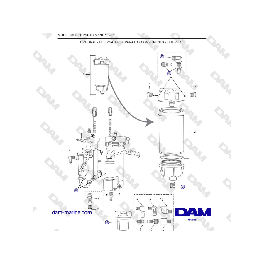 Crusader MP 8.1L (SN 670001) - OPCIONAL - COMPONENTES DEL SEPARADOR DE COMBUSTIBLE/AGUA