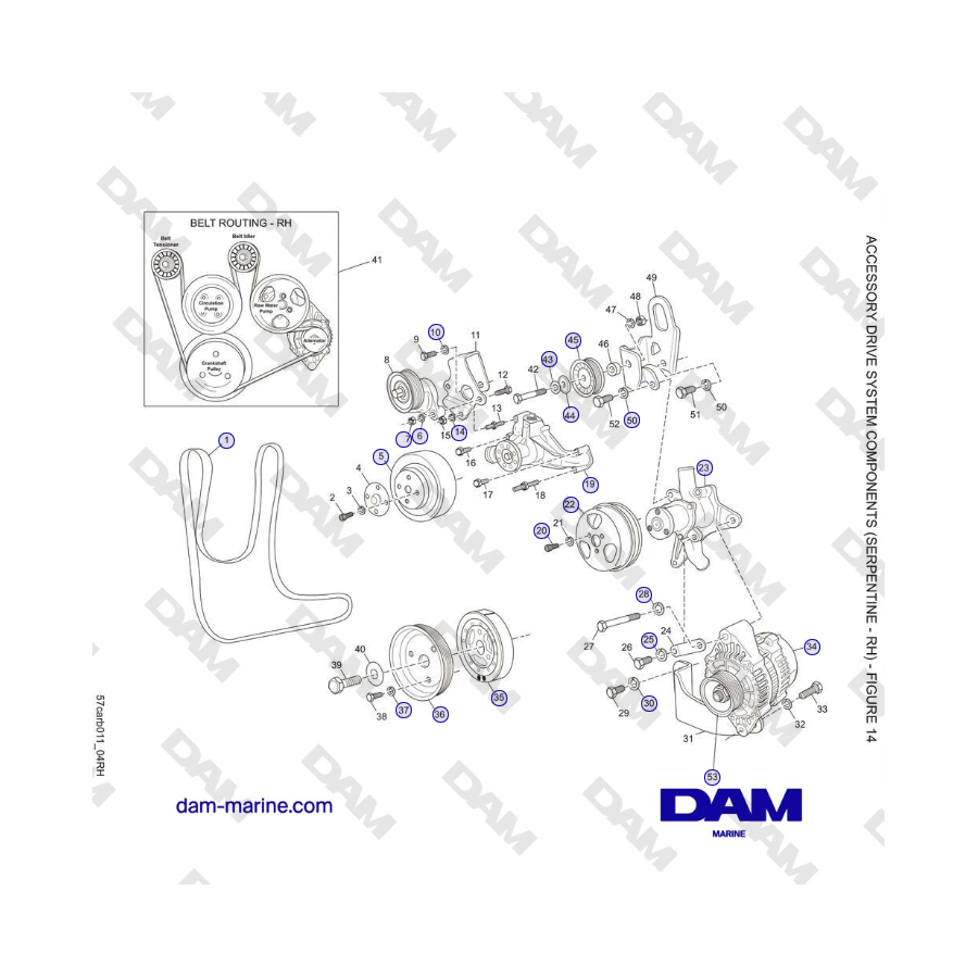 Crusader 5.7L Carburetor Classic Series (2006-2007 MY) - ACCESSORY DRIVE SYSTEM COMPONENTS (SERPENTINE - RH)