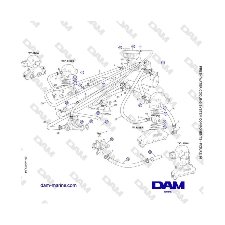 Crusader 5.7L Carburetor Classic Series (2006-2007 MY) - COMPONENTES DEL SISTEMA DE REFRIGERACIÓN DE AGUA DULCE