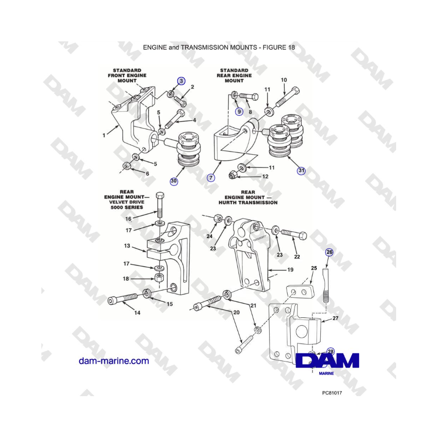 Crusader 5.7L Carburetor Classic Series (2006-2007 MY) - ENGINE and TRANSMISSION MOUNTS