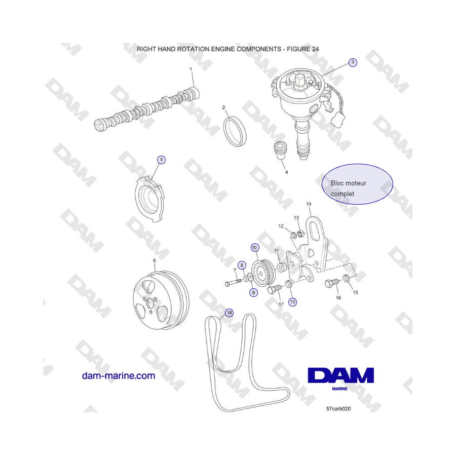 Crusader 5.7L Carburetor Classic Series (2006-2007 MY) - COMPONENTES DEL MOTOR DE ROTACIÓN A LA DERECHA