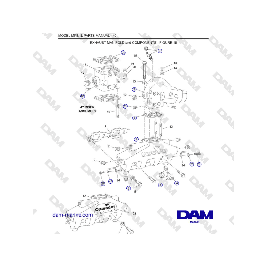 Crusader MP 8.1L (SN 670001) - COLECTOR DE ESCAPE y COMPONENTES