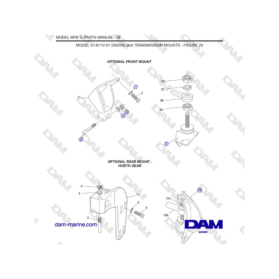 Crusader MP 8.1L (SN 670001) - MODEL 07-811V-01 ENGINE and TRANSMISSION MOUNTS