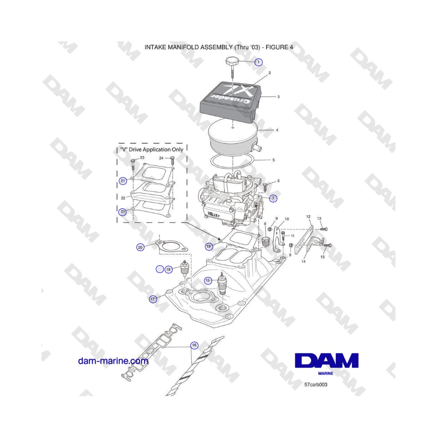 Crusader 5.7L Carburetor Classic Series (1999-2005 MY) - CONJUNTO DEL COLECTOR DE ADMISIÓN (Hasta '03)