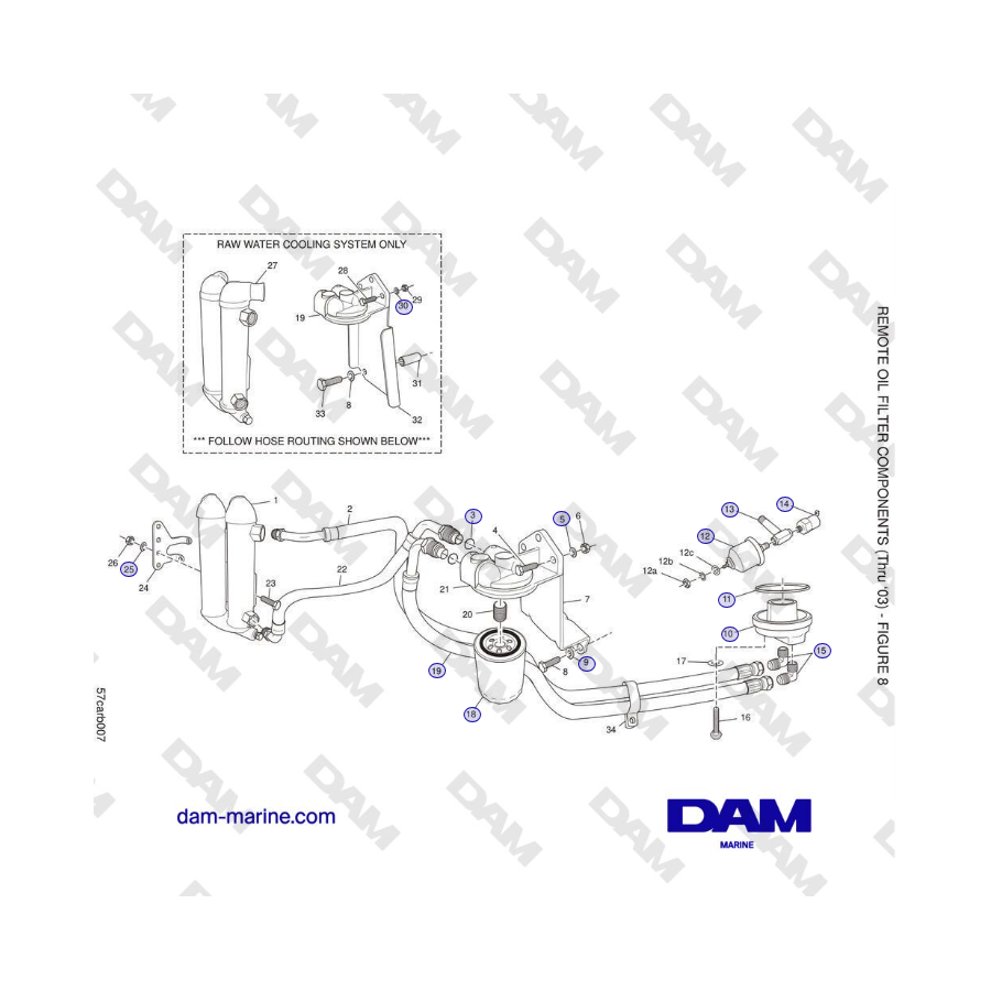 Crusader 5.7L Carburetor Classic Series (1999-2005 MY) - COMPONENTES DEL FILTRO DE ACEITE REMOTO (Hasta 2003)