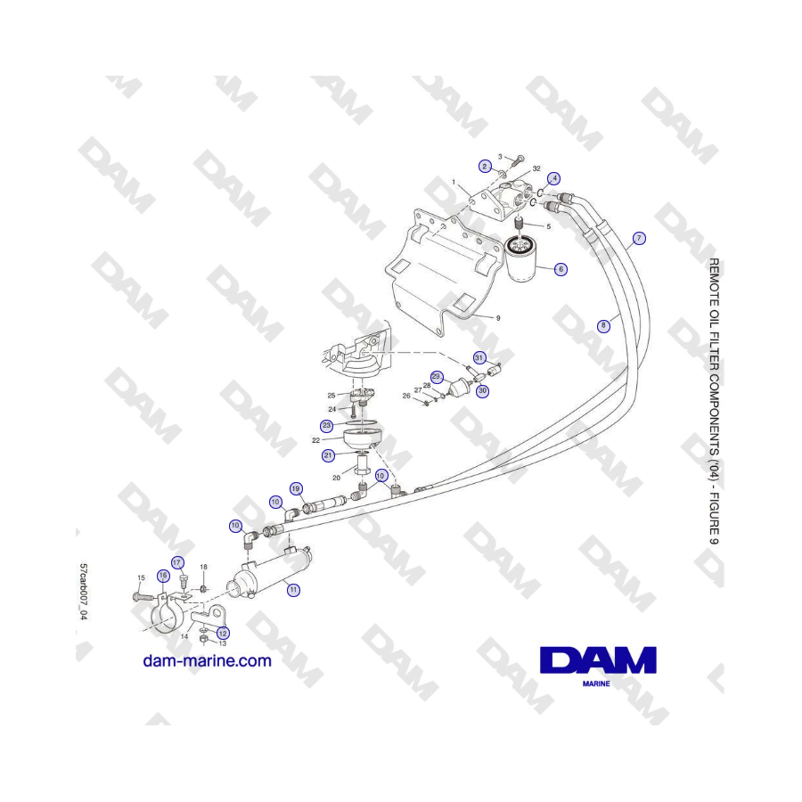 Crusader 5.7L Carburetor Classic Series (1999-2005 MY) - COMPONENTES DEL FILTRO DE ACEITE REMOTO ('04)