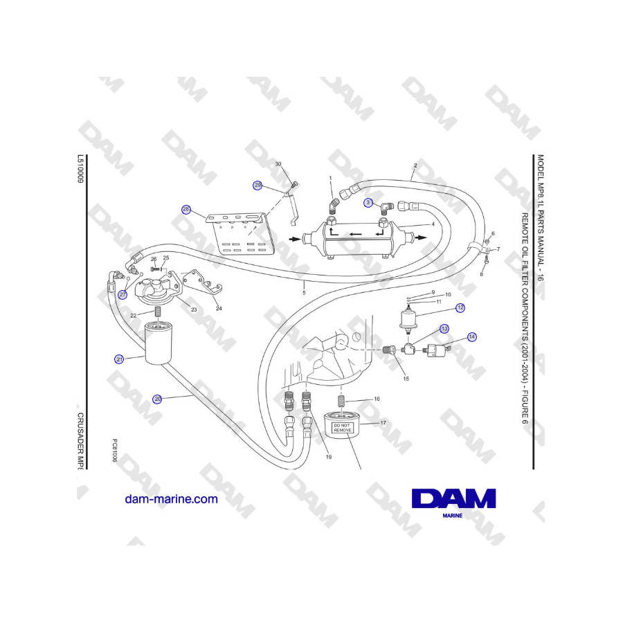 Crusader MP8.1L 2001 - 2005 MY - REMOTE OIL FILTER COMPONENTS (2001-2004)