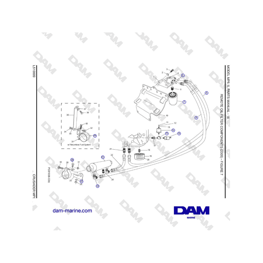 Crusader MP8.1L 2001 - 2005 ac - COMPONENTES DEL FILTRO DE ACEITE REMOTO (2005)