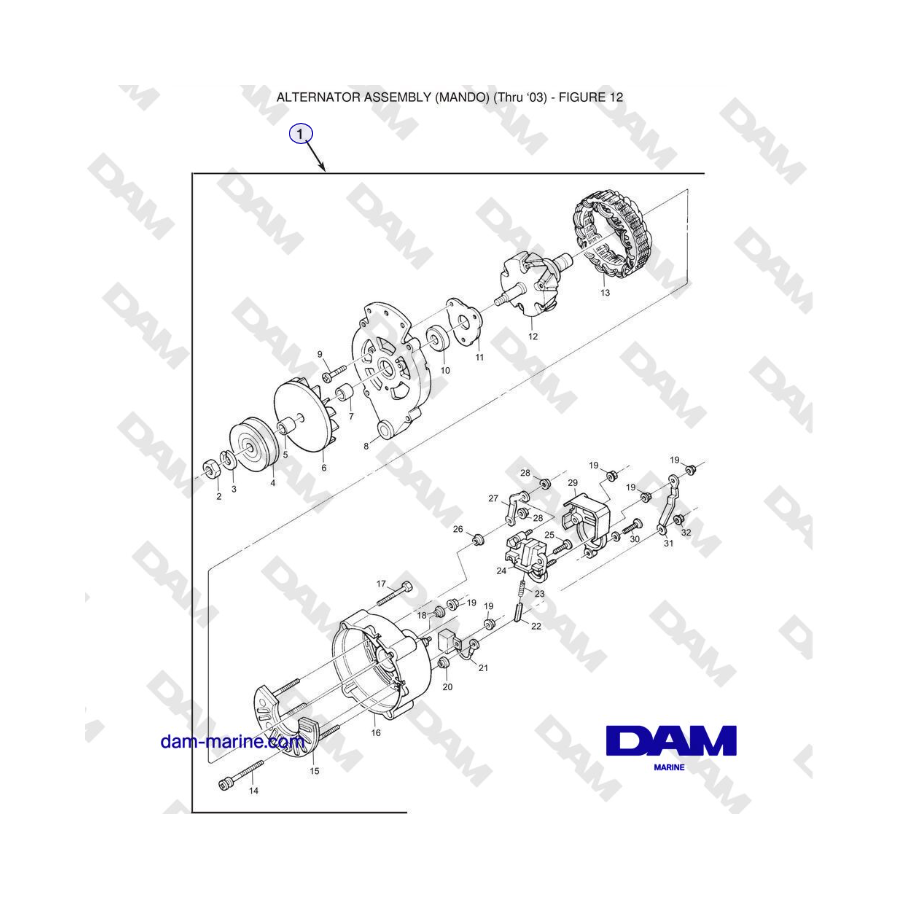 Crusader 5.7L Carburetor Classic Series (1999-2005 MY) - ALTERNATOR ASSEMBLY (MANDO) 