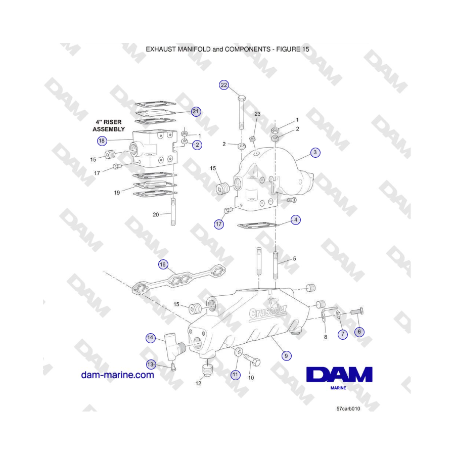 Crusader 5.7L Carburetor Classic Series (1999-2005 MY) - COLECTOR DE ESCAPE y COMPONENTES