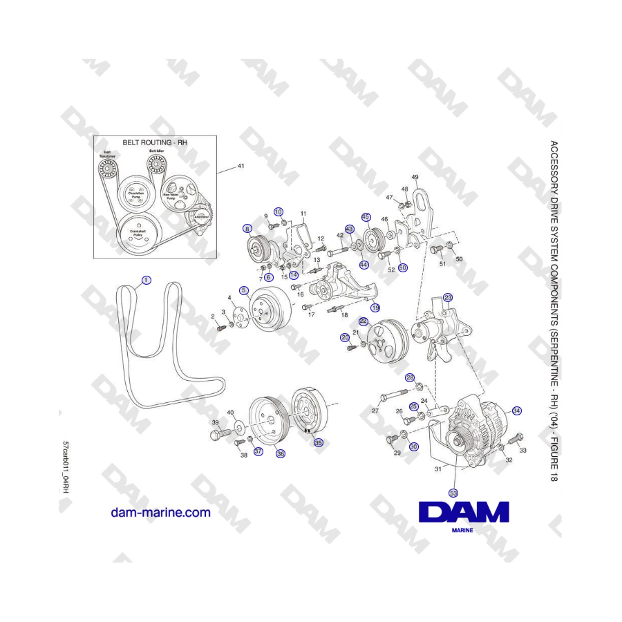 Crusader 5.7L Carburetor Classic Series (1999-2005 MY) - ACCESSORY DRIVE SYSTEM COMPONENTS (SERPENTINE - RH) (‘04)