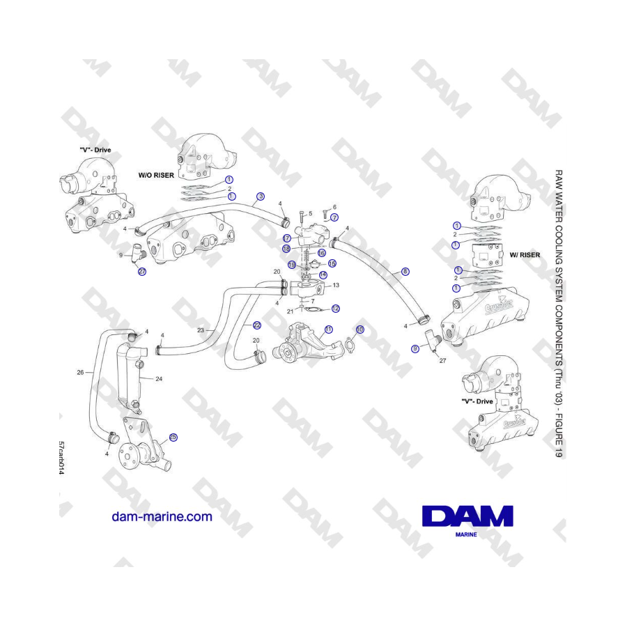 Crusader 5.7L Carburetor Classic Series (1999-2005 MY) - COMPONENTES DEL SISTEMA DE ENFRIAMIENTO DE AGUA CRUDA (Hasta 2003)