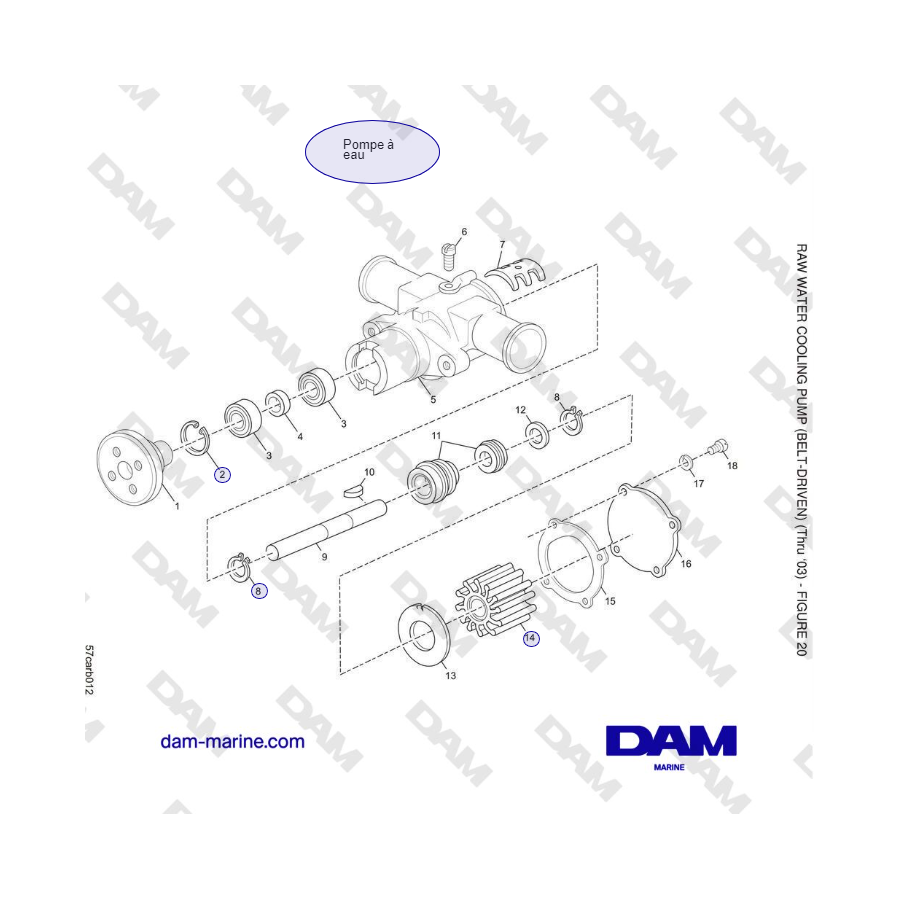 Crusader 5.7L Carburetor Classic Series (1999-2005 MY) - BOMBA DE REFRIGERACIÓN DE AGUA CRUDA ( BELT CORREA) (Hasta '03)