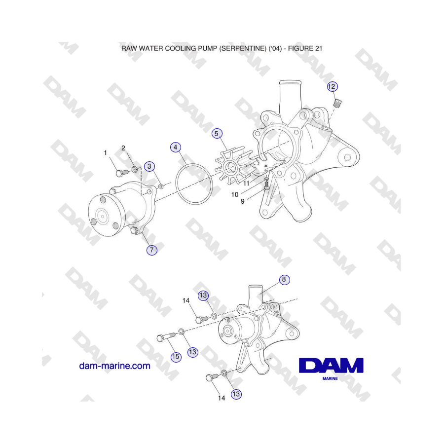 Crusader 5.7L Carburetor Classic Series (1999-2005 MY) - BOMBA DE REFRIGERACIÓN DE AGUA CRUDA (SERPENTINE) ('04)