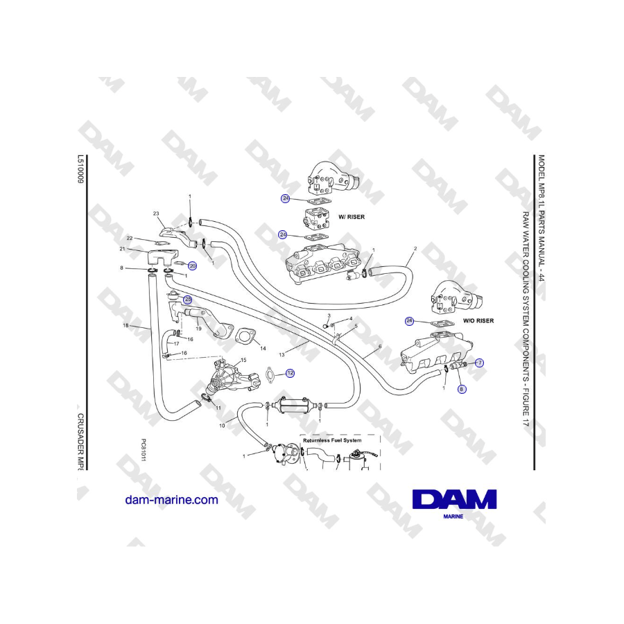 Crusader MP8.1L 2001 - 2005 MY - COMPONENTES DEL SISTEMA DE ENFRIAMIENTO DE AGUA CRUDA