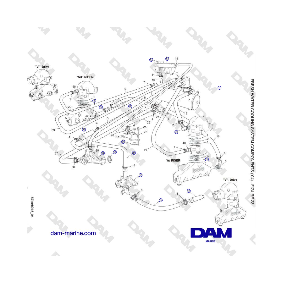 Crusader 5.7L Carburetor Classic Series (1999-2005 MY) - COMPONENTES DEL SISTEMA DE REFRIGERACIÓN DE AGUA DULCE ('04)