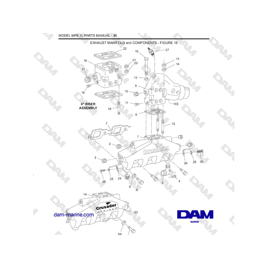 Crusader MP8.1L 2001 - 2005 MY - COLECTOR DE ESCAPE y COMPONENTES