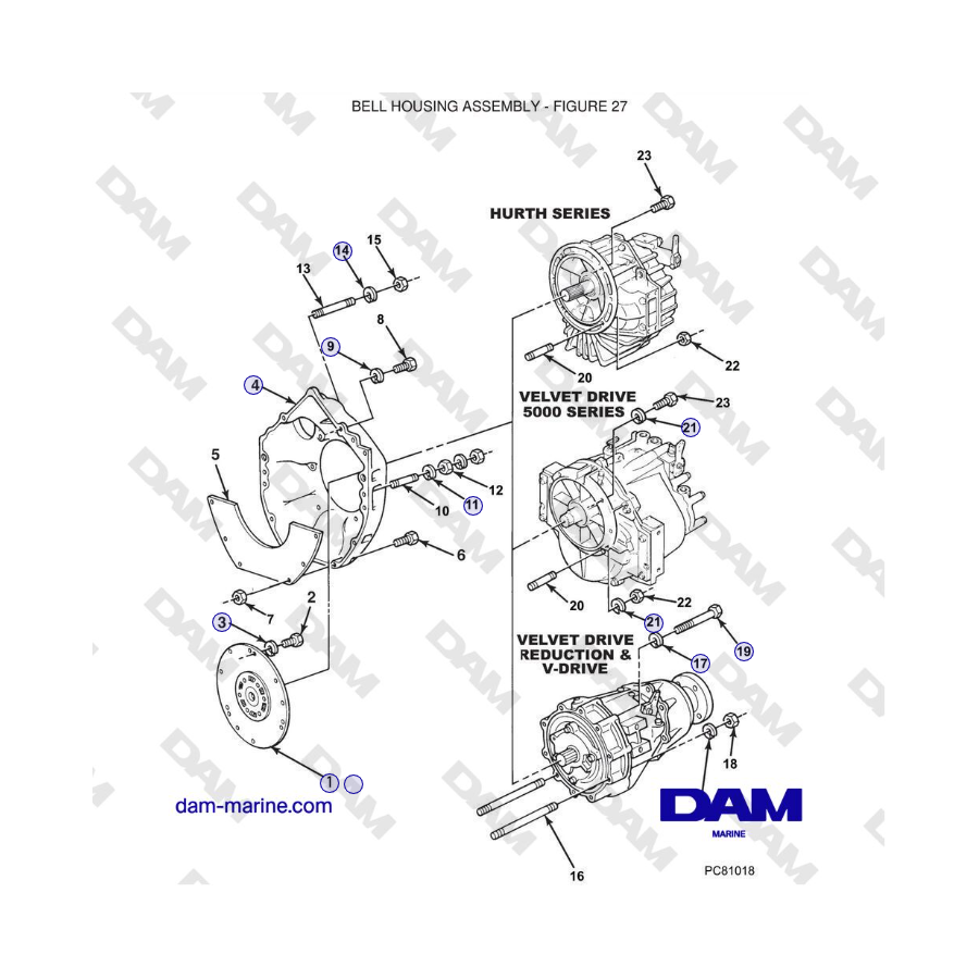 Crusader 5.7L Carburetor Classic Series (1999-2005 MY) - BELL HOUSING ASSEMBLY