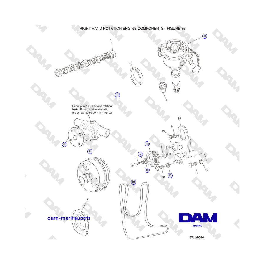 Crusader 5.7L Carburetor Classic Series (1999-2005 MY) - COMPONENTES DEL MOTOR DE ROTACIÓN A LA DERECHA