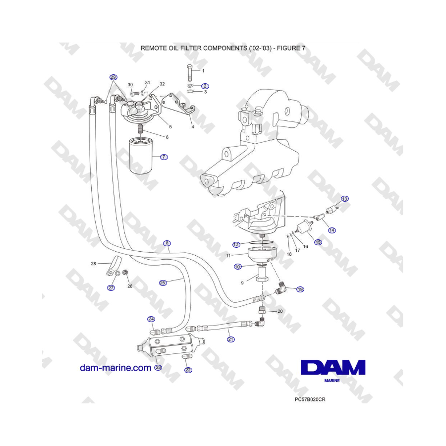 Crusader 5.0L / 5.7L 2002-2005 MY - REMOTE OIL FILTER COMPONENTS (‘02-’03)