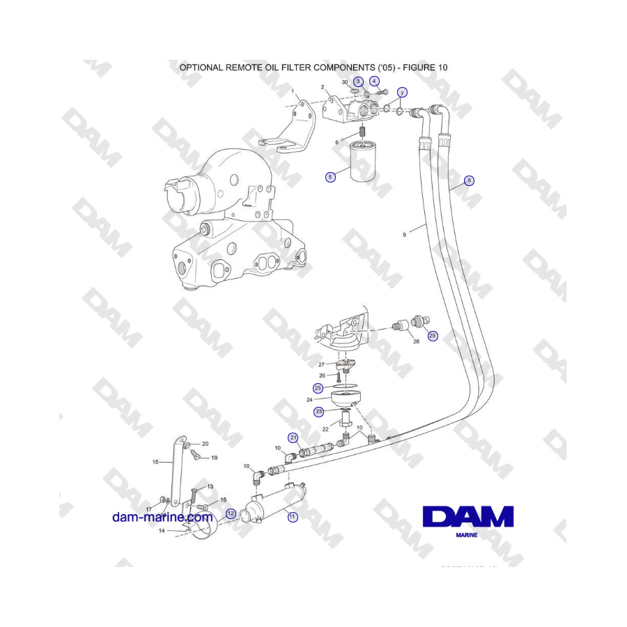 Crusader 5.0L / 5.7L 2002-2005 MY - OPTIONAL REMOTE OIL FILTER COMPONENTS (‘05) 