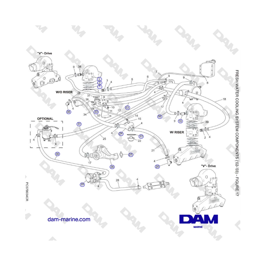 Crusader 5.0L / 5.7L 2002-2005 MY - FRESH WATER COOLING SYSTEM COMPONENTS (‘02-’03)