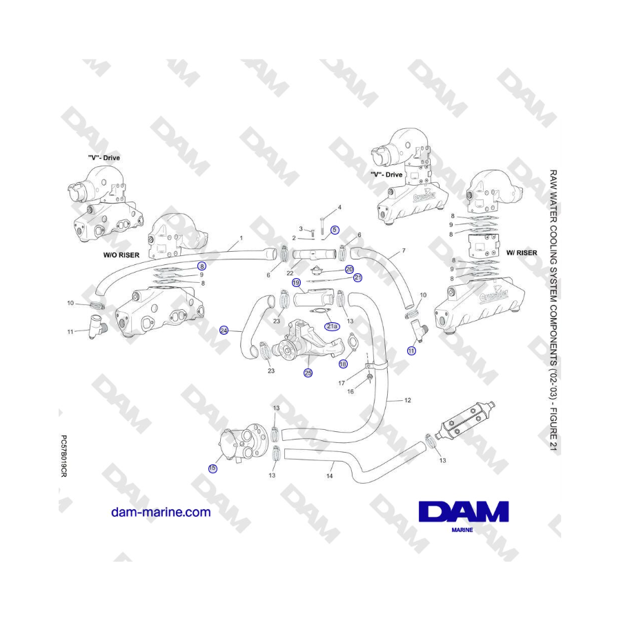 Crusader 5.0L / 5.7L 2002-2005 MY - RAW WATER COOLING SYSTEM COMPONENTS (‘02-’03) 