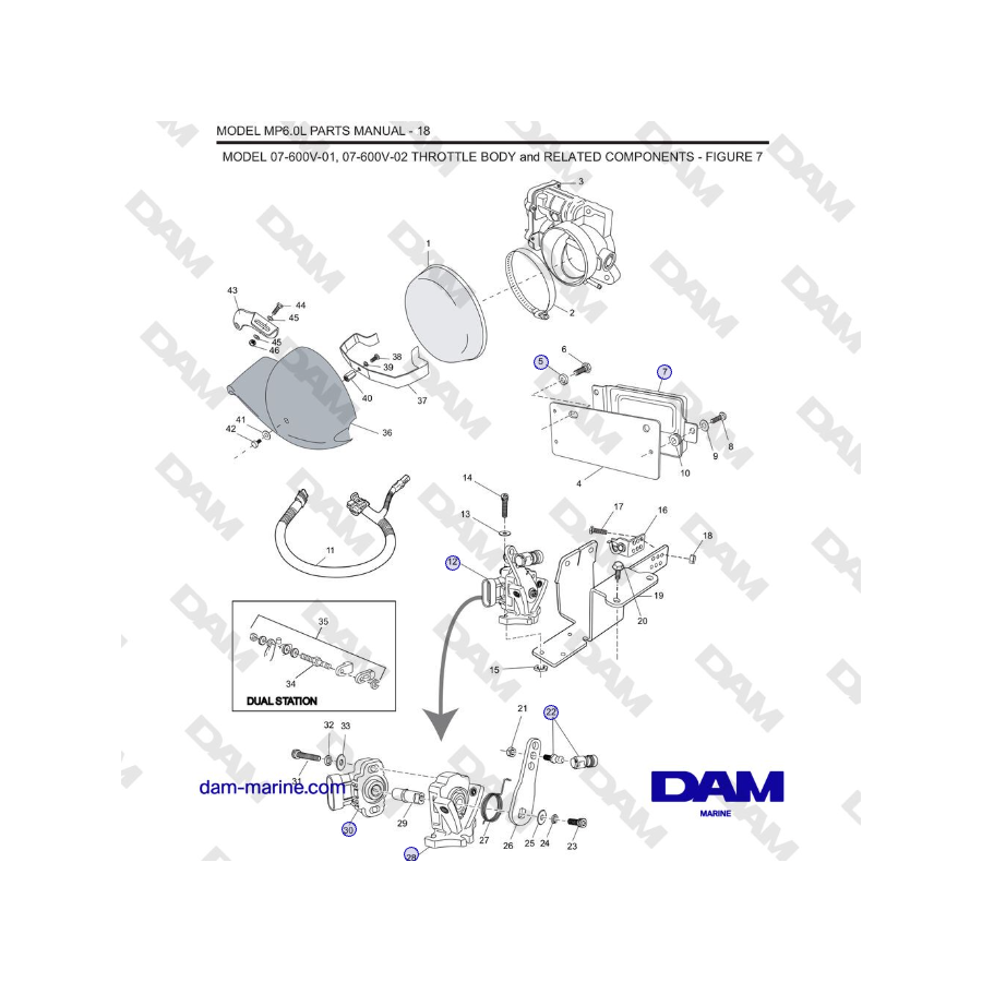 Crusader MP6.0L SN 670001 - MODEL 07-600V-01, 07-600V-02 THROTTLE BODY and RELATED COMPONENTS